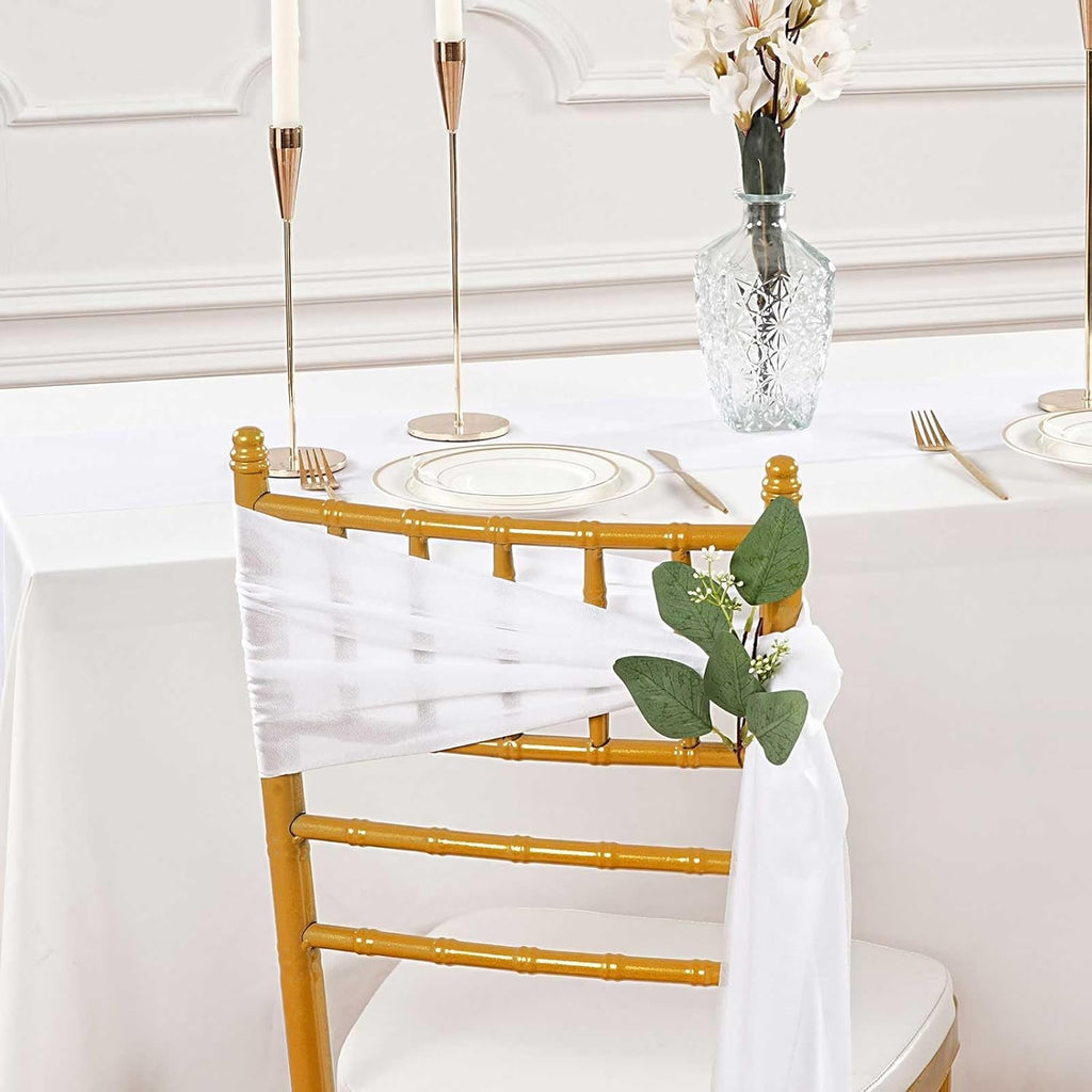 QueenDream Chair Sashes - 24 Pack White Sheer Draping Fabric for Wedding Aisle & Party Decor