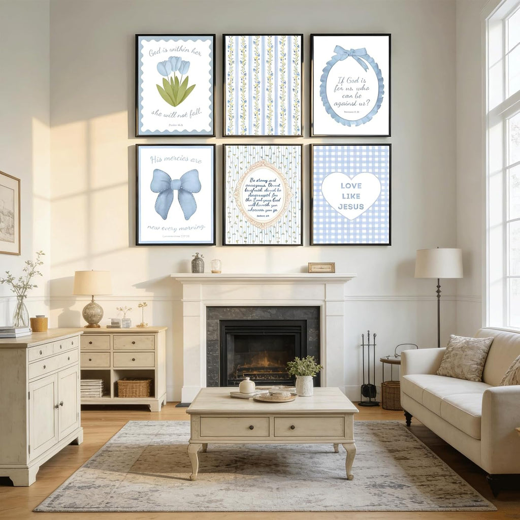 Skiennix 6Pcs Blue Bible Verses Wall Art - Floral Christian Decor for Girls' Room | 8x10in Unframed