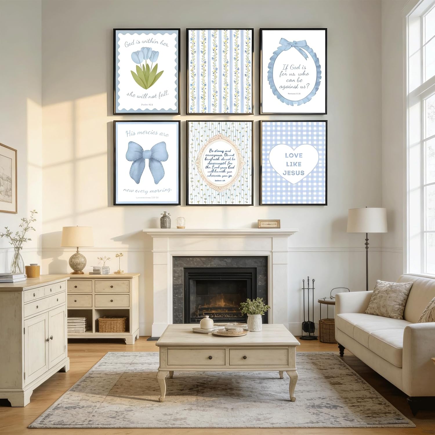 Skiennix 6Pcs Blue Bible Verses Wall Art - Floral Christian Decor for Girls' Room | 8x10in Unframed