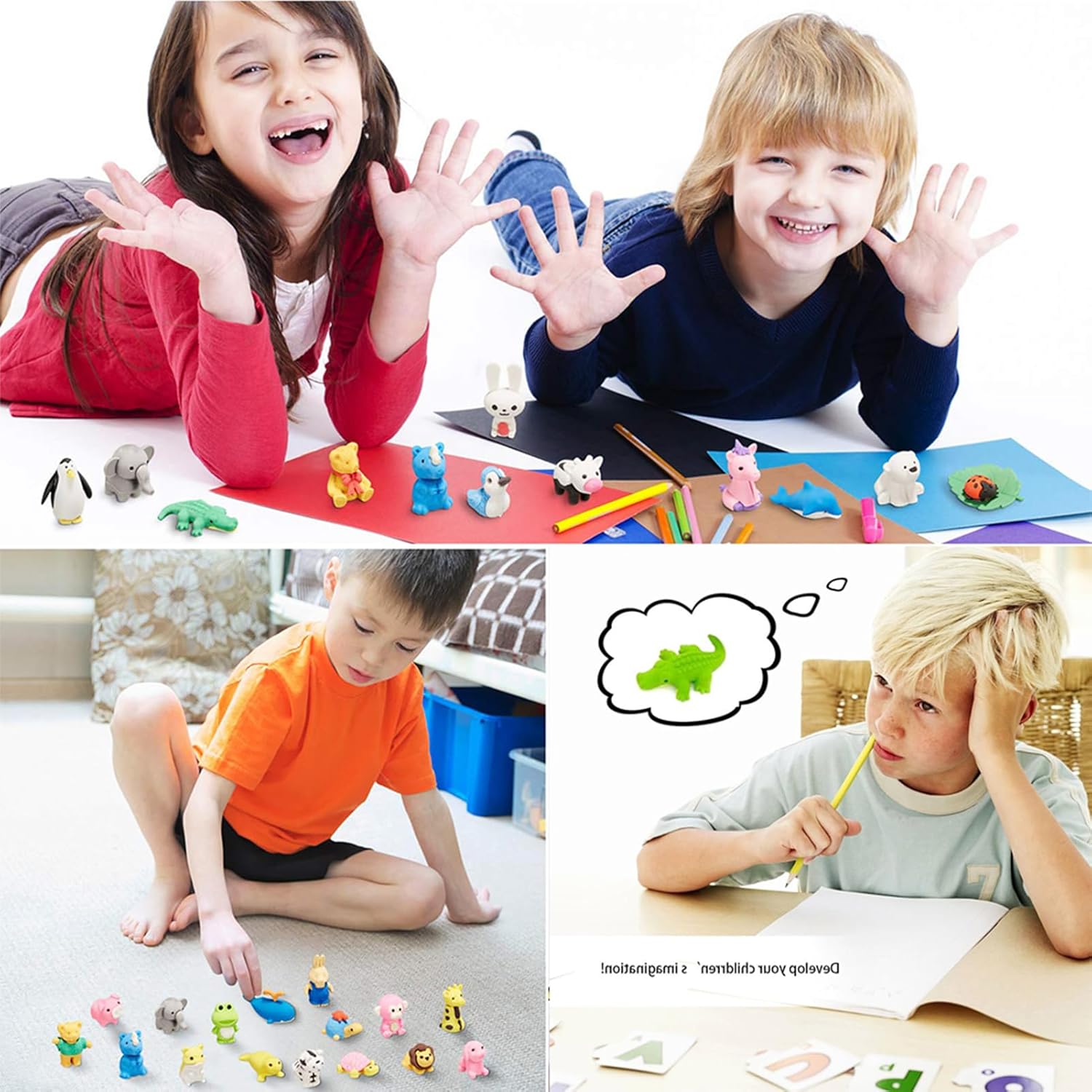 URSKYTOUS 60Pcs Animal Erasers - Fun Desk Pets for Kids | Ideal Classroom Prizes & Party Favors