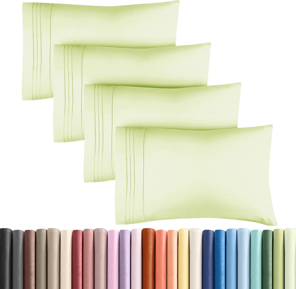 Skiennix Queen Pillow Cases Set of 4 - Ultra Soft Hotel Quality - Wrinkle Free & Fade Resistant - Light Sage Green