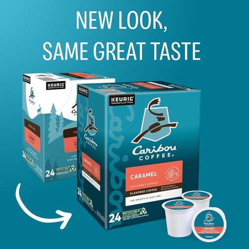 Caribou Coffee Caramel Flavored Medium Roast K-Cup Pods - 96 Count Box (Pack of 4)