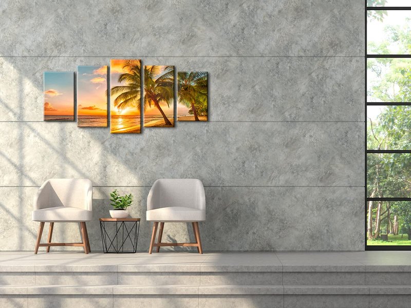 Wieco Art Cozy Sea Canvas Prints Wall Art Ocean Beach Pictures Paintings for Living Room Bathroom Home Decorations Modern 5 Piece Stretched and Framed Grace Contemporary Seascape Giclee Artwork