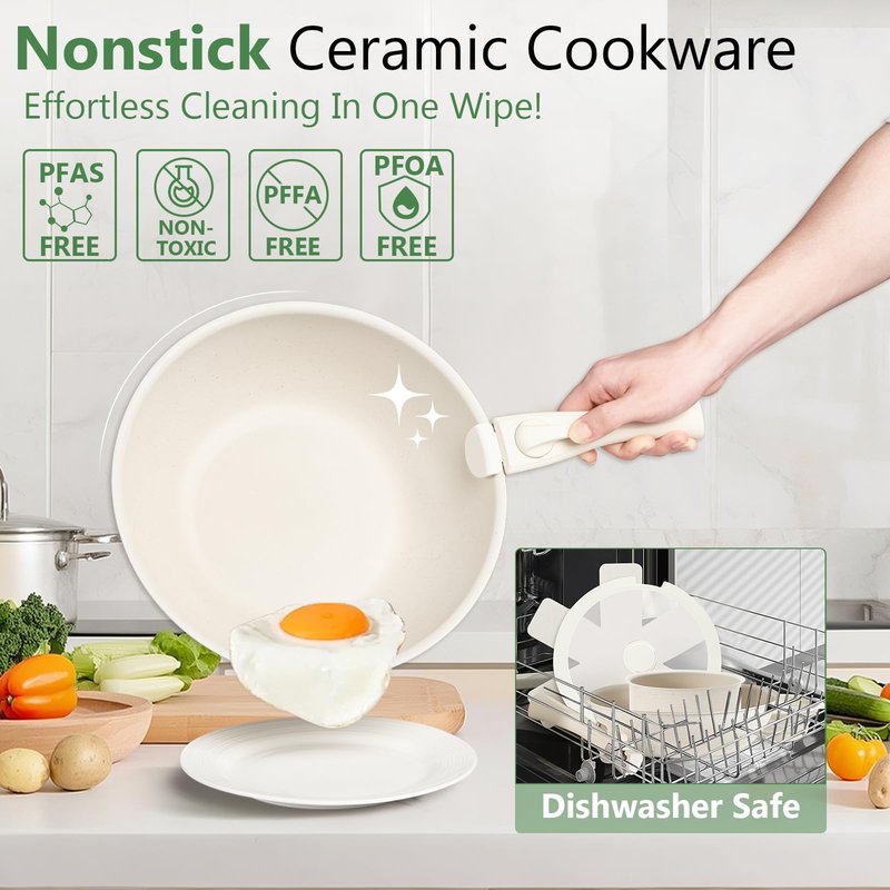 Pots and Pans Set Non Stick (White-7p)