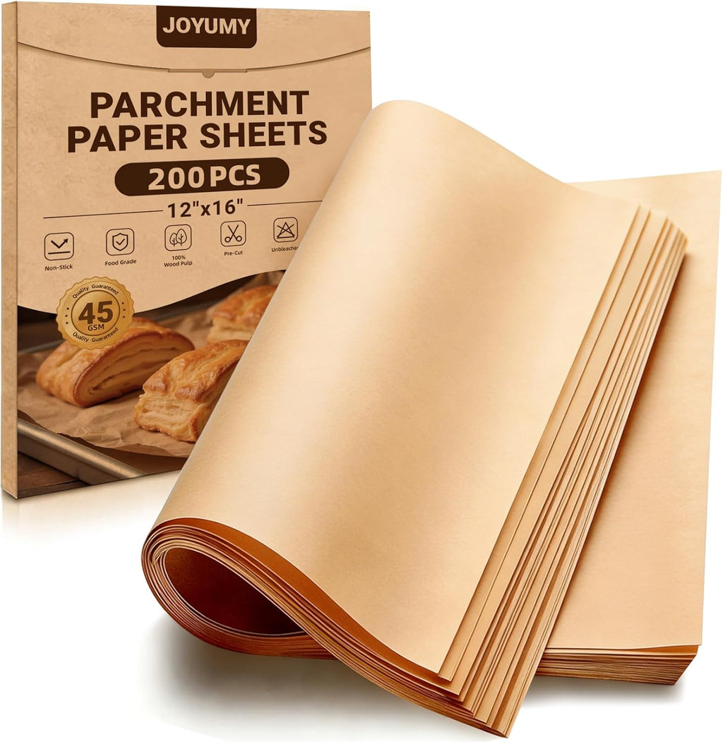 Skiennix Unbleached Parchment Paper Sheets - 200 PCS Non-Stick Baking Sheets (12" x 16")