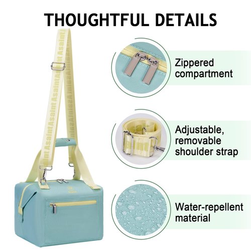 Lunch Bag for Women Adults, Large Insulated Lunch Bag with Zipper and Strap, Durable & Reusable Large Lunch Tote Bags for School, Work, Travel, Picnic Outdoor and Beach (Cyan)