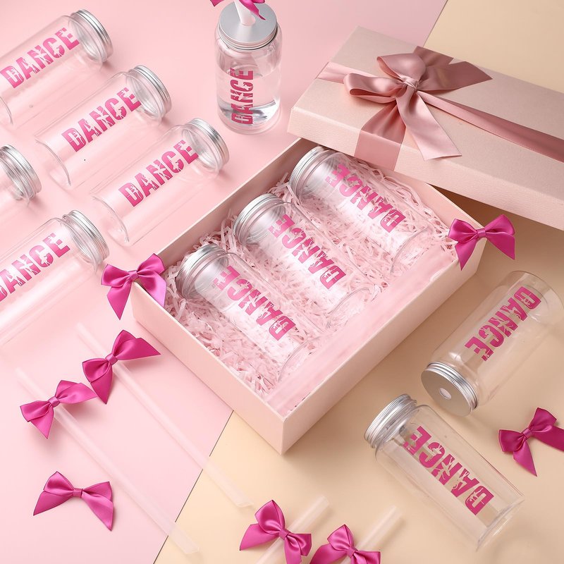 LemonRoad 12 Pcs Dance Recital Tumblers Bulk, Dancer Gifts for Girls, Teens, Her Reusable 11.8 oz Plastic Coquette Bow Aesthetic Cup with Lids and Straws for Ballerina Dance Lovers