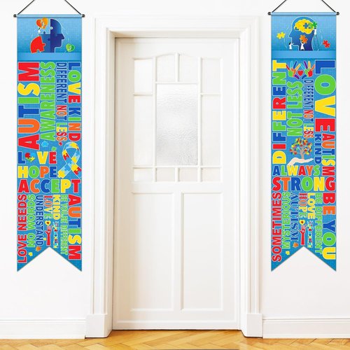 Blulu Autism Awareness Door Banners - Inspirational Puzzle Piece Decor for Indoor/Outdoor Use | 2 Pcs Set