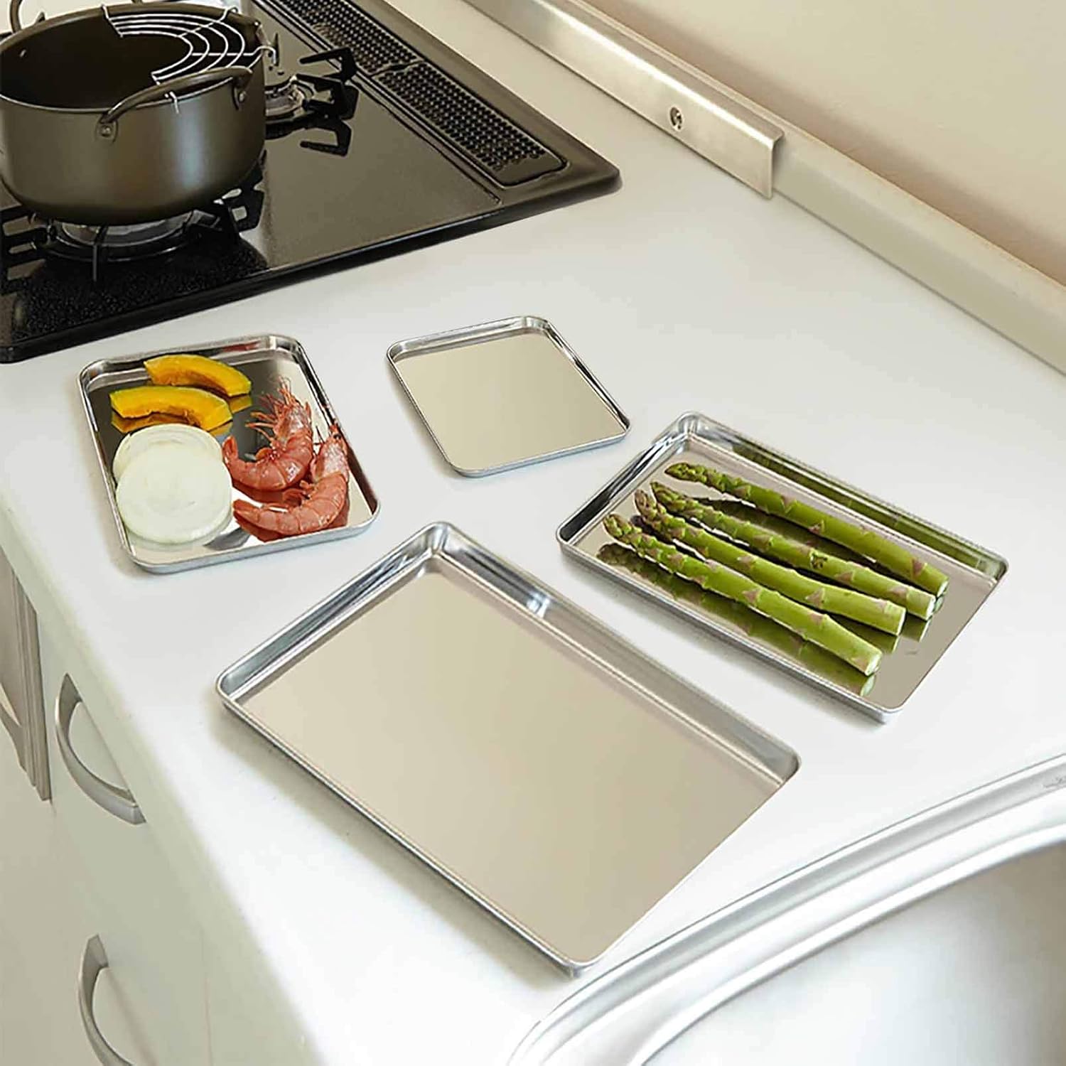 TeamFar Baking Sheet Set - 4-Piece Stainless Steel Cookie Tray Set | Non-Toxic, Rust-Free, Dishwasher Safe