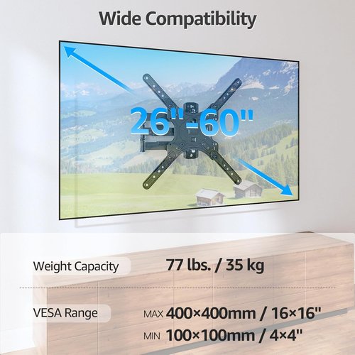 MOUNTUP Full Motion TV Wall Mount for 26-60 Inch TVs | Swivel, Tilt, and Extension | Max VESA 400x400mm, 77lbs Capacity