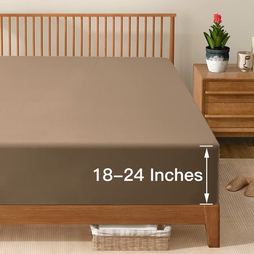 Manyshofu Queen Extra Deep Pocket Fitted Sheet Only - 1800 Thread Count Hotel Deep Fitted Sheet Up to 24 Inches Mattress, Taupe Bottom Sheet 18-24 Inch Microfiber Deep Queen Mattress Sheet