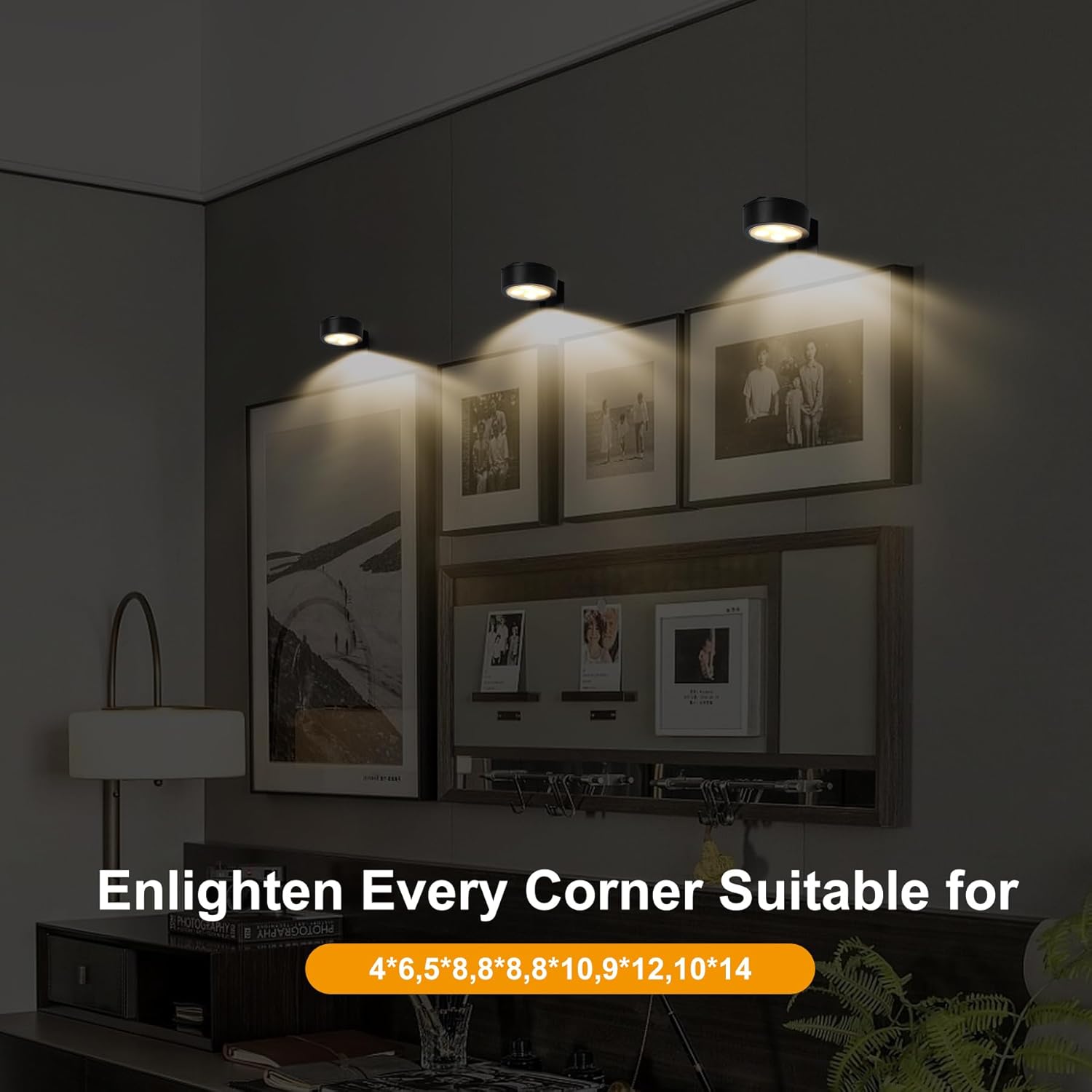 Skiennix 6-Pack Battery Operated Picture Light - Magnetic, Remote-Controlled, Dimmable Art Display | Ideal for Portraits & Frames