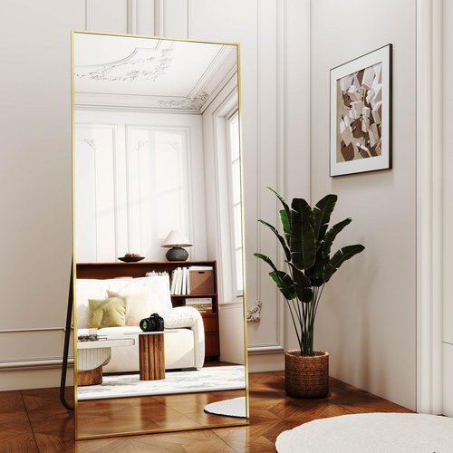 Easly Full-Length Mirror, 24"x68" Floor Mirror with Stand, Wall-Mounted Mirror for Bathroom, Dressing Room - Hanging or Leaning - Full Body Mirrors for Bedroom, Gold