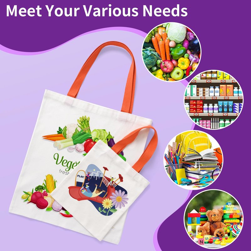 TAWZIN Sublimation Blank Tote Bags, 20Pcs Canvas Tote Bags 16.1 x 14 Inch, 9 x 8 Inch Small Canvas Tote Bag Reusable Grocery Bags Cloth Bags w/Colorful Handles for Heat Transfer, Mother's Day Craft