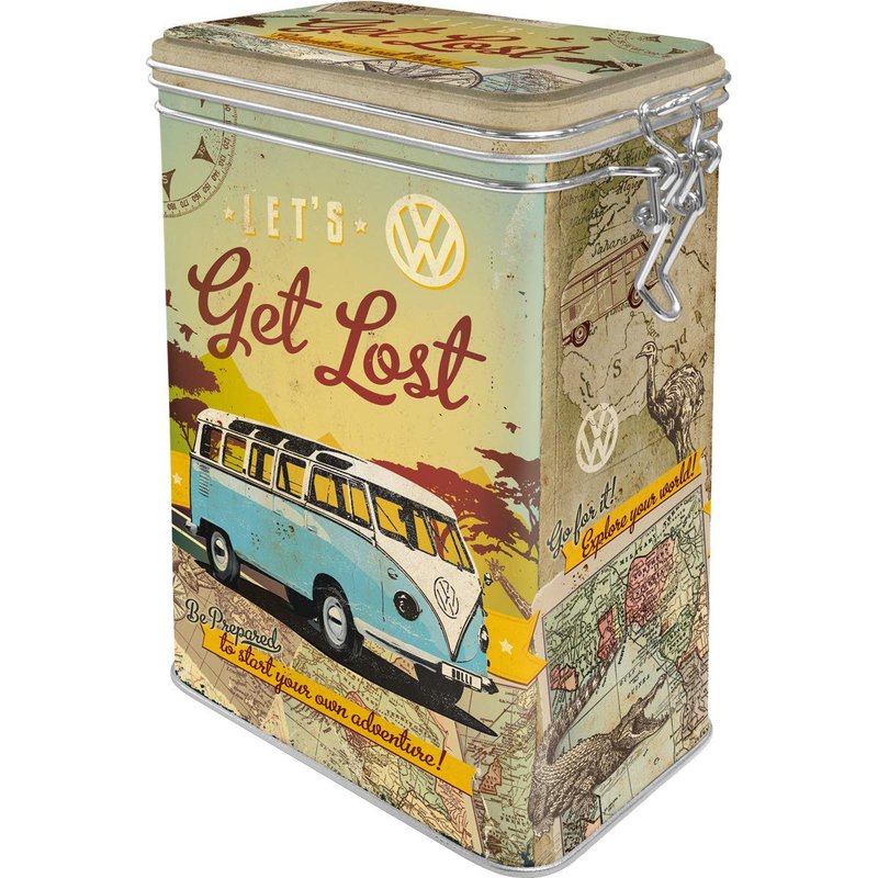 Nostalgic-Art Retro coffee tin box, 44 oz, VW Bulli – Let's Get Lost – VW Bus Gift idea, Official License Product (OLP), metal clip top can, vintage design