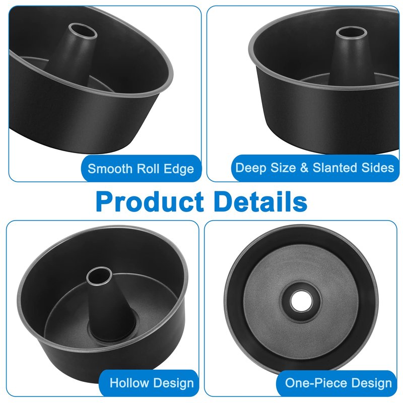 TeamFar 10 Inch Angel Food Cake Pan, Non-Stick Coating Stainless Steel Core Pound Cake Pan with Tube, Healthy & Heavy-Duty, One-piece & Hollow Design, Release Easily & Easy Clean, Set of 2