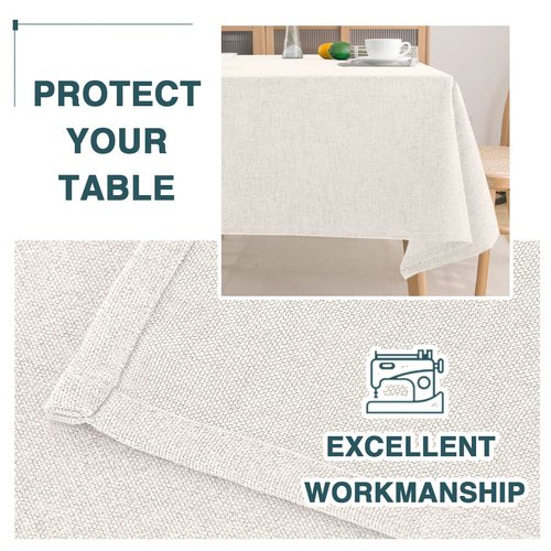 FantasDecor Linen Textured Table Cloths Rectangle Tablecloth Waterproof Spill-Proof Wrinkle Free Rectangular Cover for Dining Room and Outdoor Use, Heather Ivory, 60 x 102 Inch