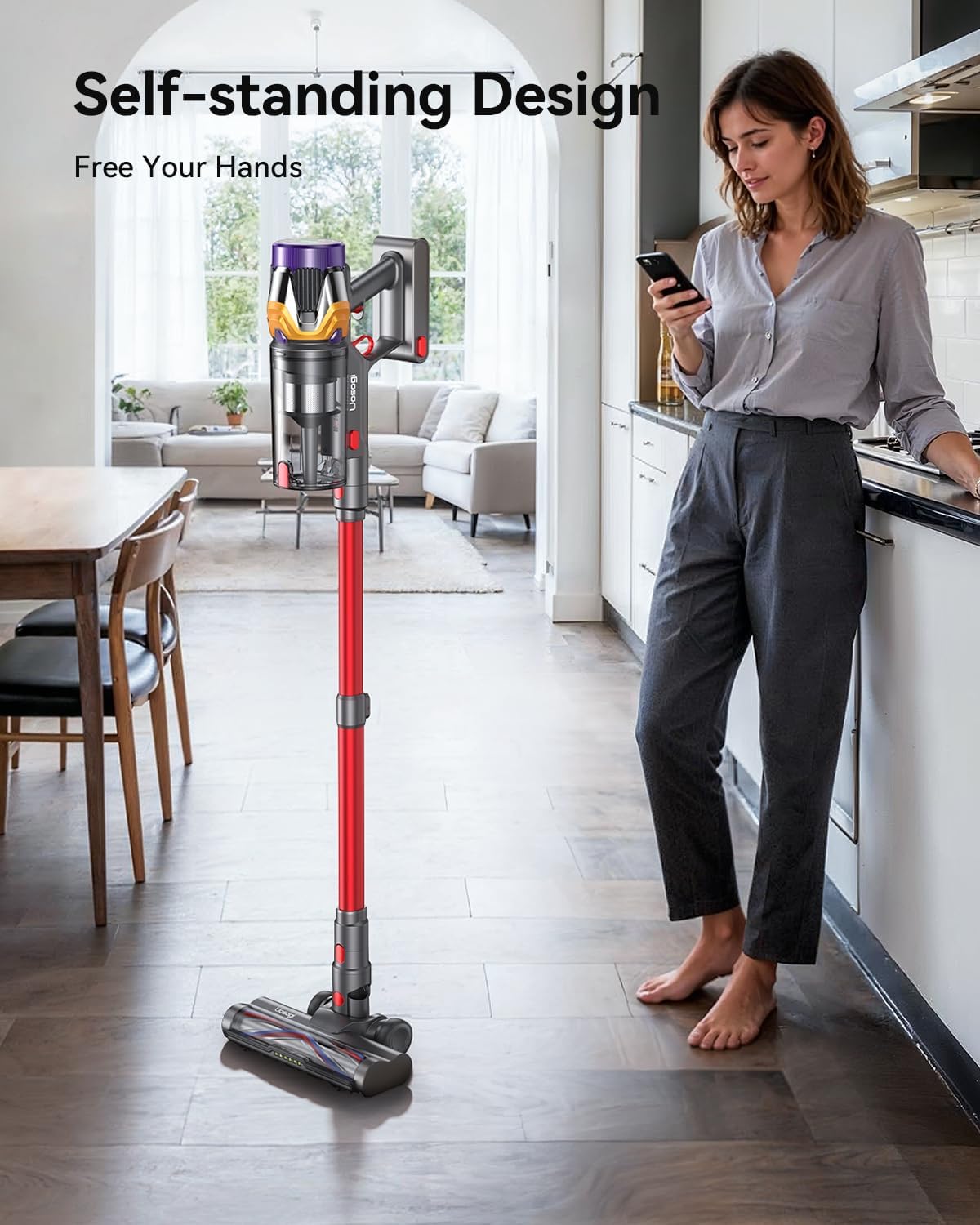 Skiennix Cordless Vacuum Cleaner - 55KPA 650W with Hurricane Mode & Touch Screen | 70 Mins Runtime, 1.8L Dust Cup, Self-Standing Design