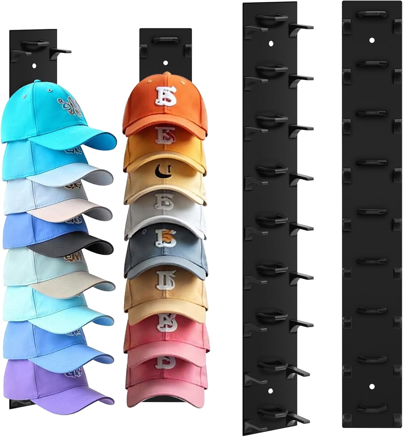 Skiennix Hat Organizer - 2 Pack Wall Rack for Up to 18 Baseball Caps | Strong Adhesive Hooks, Black