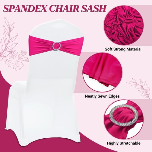 MDS Premium Spandex Chair Sashes - Stretchy Bow Covers with Buckle Slider | Pack of 100 - Magenta