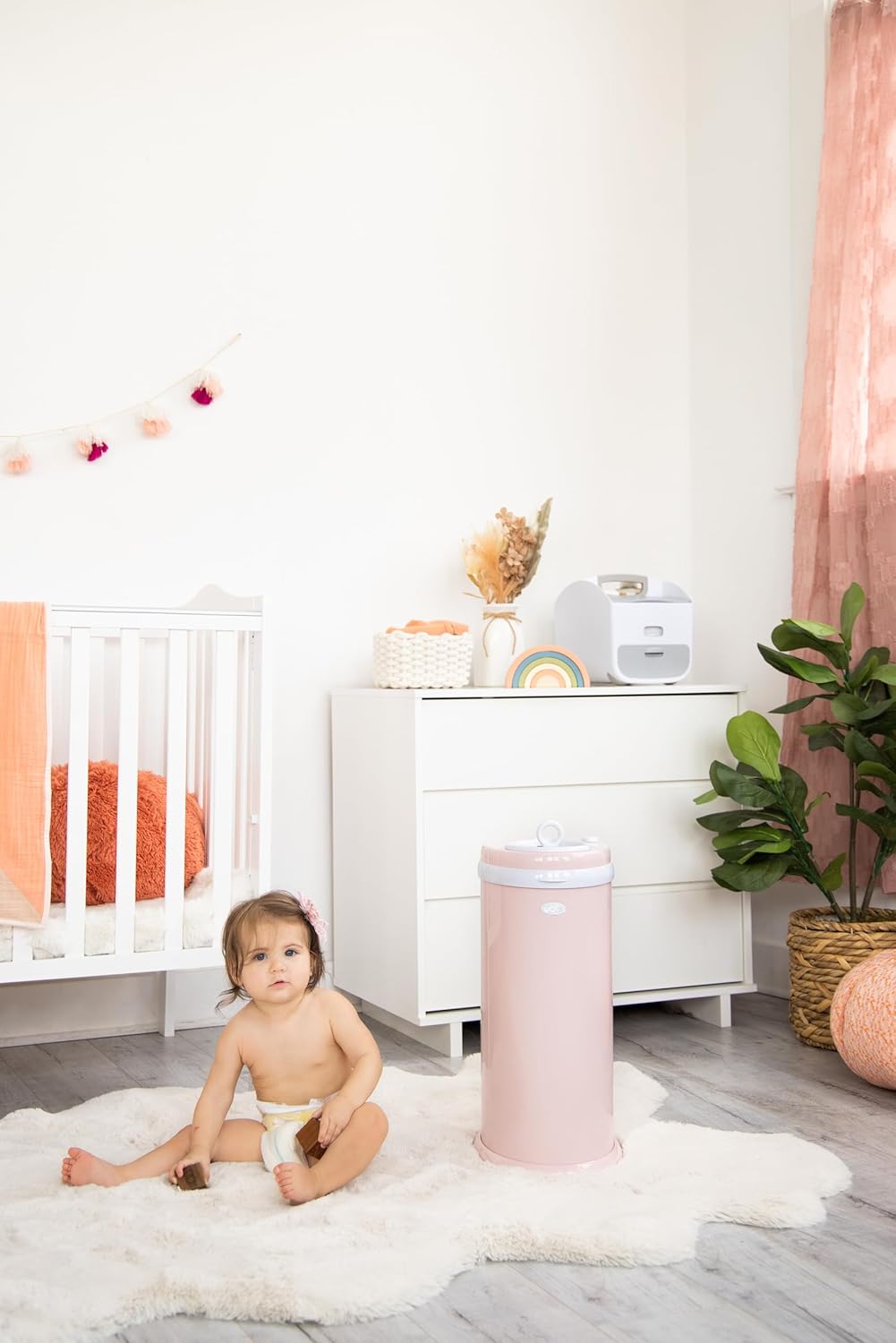 Ubbi Steel Diaper Pail - Odor Locking Design, No Special Bag Needed | Award-Winning, Blush Pink