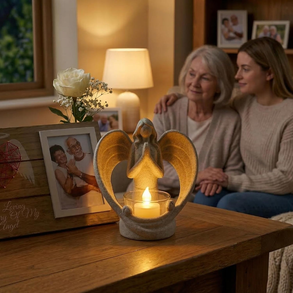 OakiWay Memorial Candle Holder - Angel Figurines with Flickering LED Tealight | Sympathy Gifts for Loss