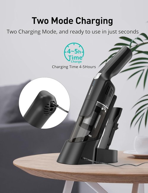 Aspiron Cordless Handheld Vacuum - 24KPA Powerful Car Cleaner with 2-Speed & Wireless Charging | Ergonomic Design, Portable, Black Grey