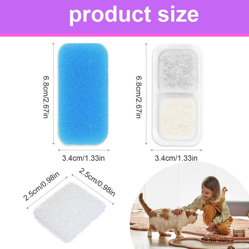 12 Packs Replacement Pet Water Fountain Filter Compatible with oneisall 67oz/2L Stainless Steel Cat Fountain Filters, Dog Water Fountain Foam Filter, Sponge Filter (White, 12)