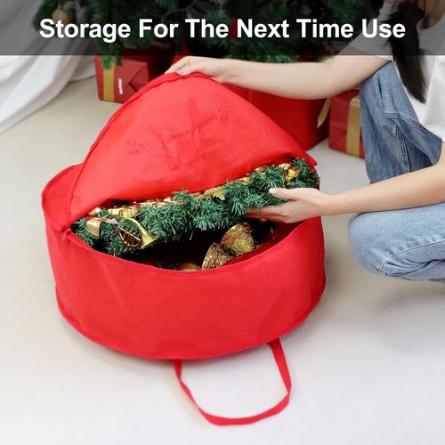 Demao Christmas Wreath Storage Bag - 24 Inch Pack of 2 | Holiday Garland Organizer with Labels & Handles