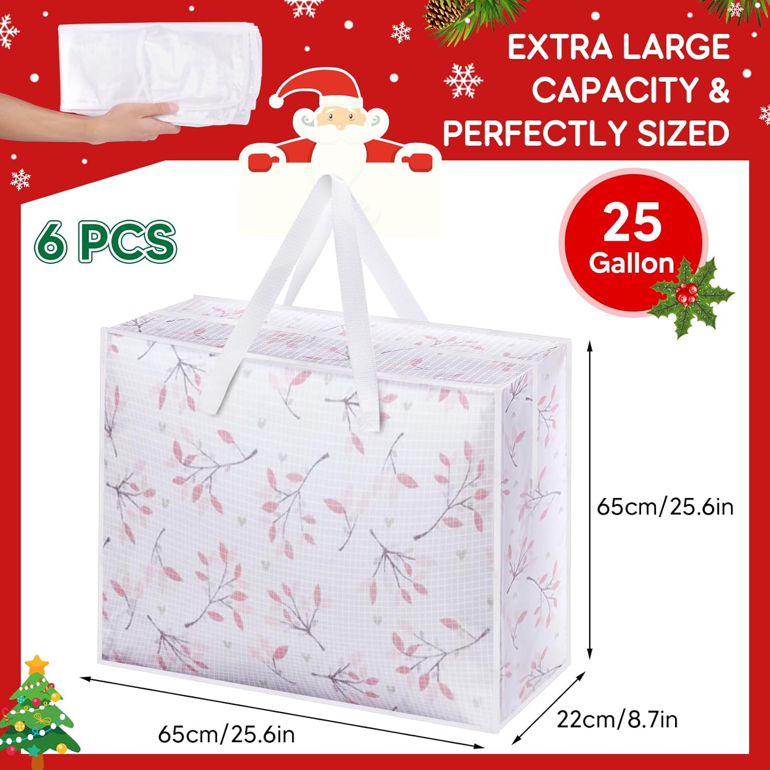 Skiennix 6PCS Christmas Wreath Storage Container - 25" Clear Bags with Handles & Zippers for Holiday Decor