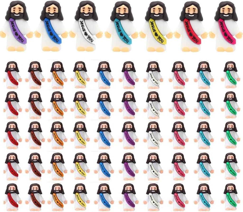 Skiennix Mini Jesus Figurines - 50 Pcs Tiny Religious Christ Savior Figures for Easter Gifts | Multicolor