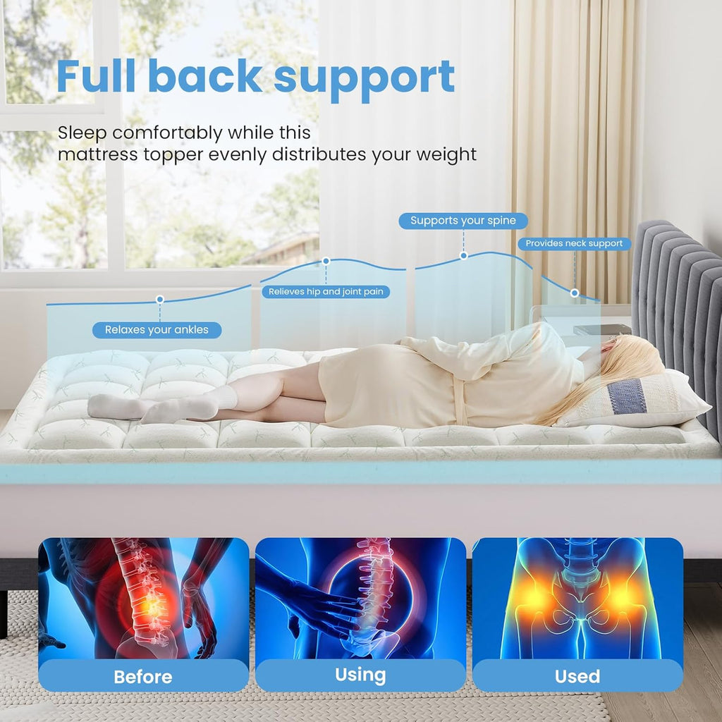 Sweetcrispy Memory Foam Mattress Topper - 2 Inch Gel & 1 Inch Pillowtop | Cooling Pressure Relief