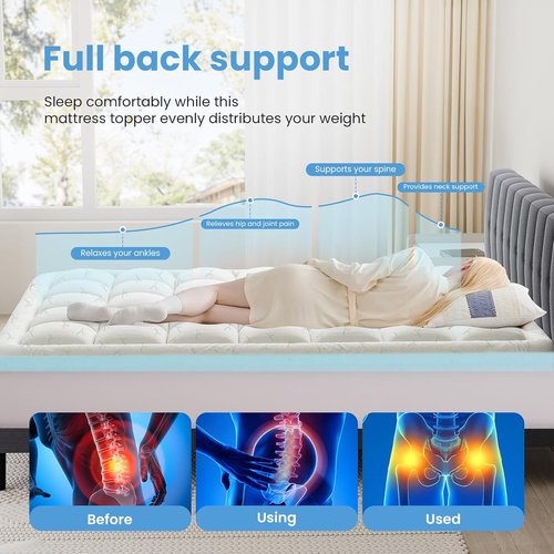 DUMOS Queen Mattress Topper - Dual Layer 4 Inch Memory Foam with Gel & Pillow Top for Back Pain Relief