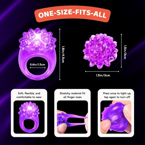 Kangaroo LED Light-Up Rings - 24 Pack Colorful Flashing Finger Lights for Kids' Parties & Raves
