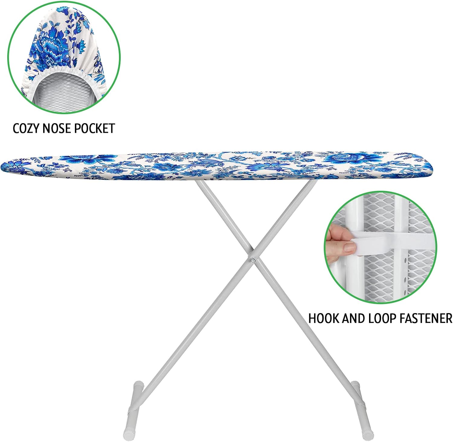 Skiennix Ironing Board Cover - Scorch & Stain Resistant Cotton Pad | 15x54 Inch with Elastic Edge