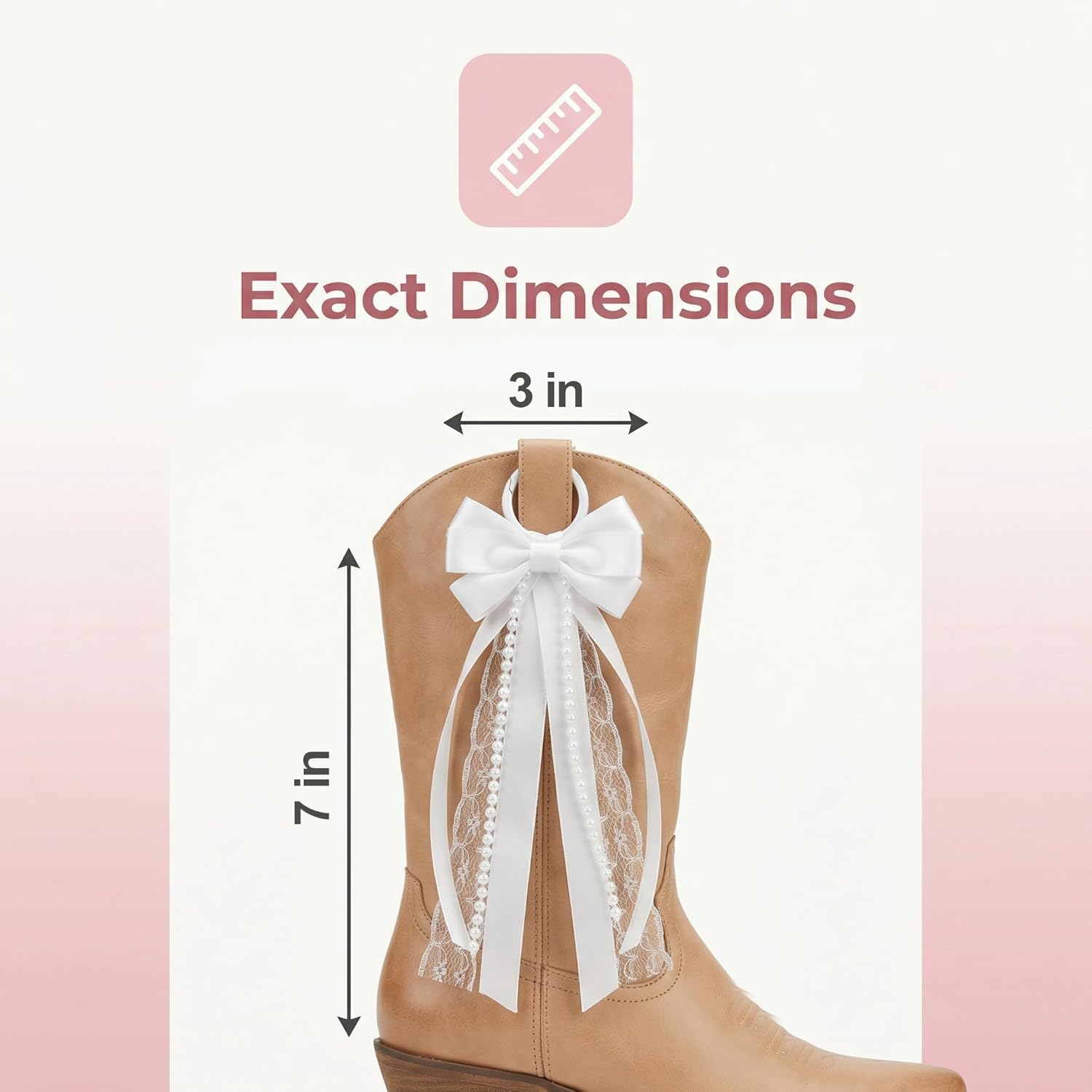 Skiennix White Boot Bows | Satin Ribbon Cowboy Shoe Accessories for Women - 2 Pcs Set