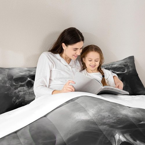 Erosebridal Skull Comforter Set Queen, Halloween Down Comforter, Gothic Fog Smoke Skull Skeleton Quilted Duvet, Grey Bedding Comforters for Young Man Boy Teens, Room Decorative, Soft Duvet Insert