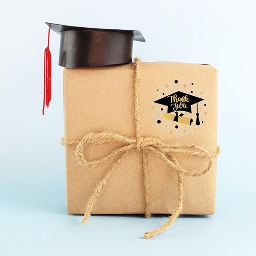FYSUIMU Graduation Stickers Roll - 1000Pcs Gold Foil Thank You Labels | Self-Adhesive Grad Cap Designs