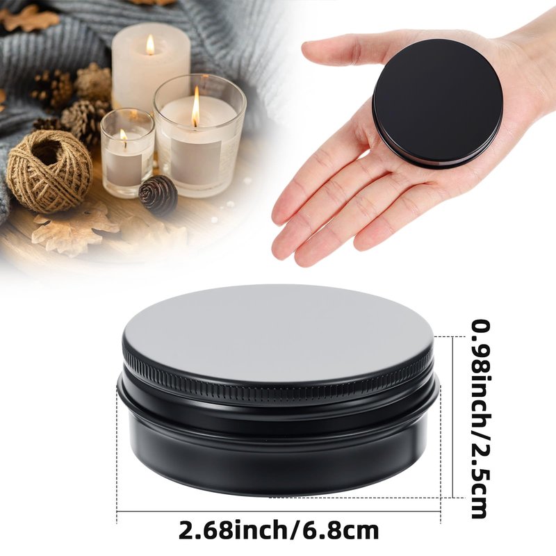 mekueeex 48 Pcs Aluminum Round Cans with Lid, 2 Oz Metal Tins Food Candle Containers with Screw Tops for Crafts, Food Storage, DIY (black)