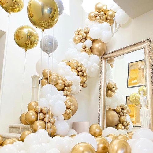 Awenztech Metallic Gold Balloons - 12-Inch Chrome Latex Balloons | 50-Pack for Weddings & Parties