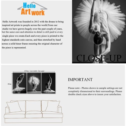 iHAPPYWALL 3 Panels Ballet Wall Art Beautiful Ballerina Dancers White Tutu Picture Prints Contemporary Artwork for Girls Room Bedroom Home Decor Ready to Hang 16"x24"x3pcs