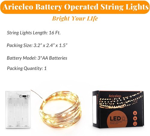Ariceleo LED String Lights - 16.4ft Battery Operated & 65.6ft USB with 8 Lighting Modes
