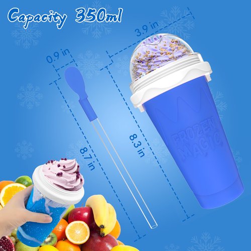 Jairuty 2PCS Slushie Maker Cup, Quick Frozen Magic Cups for Homemade Milk Shake Ice Cream Maker, Double Layer Squeeze Slushy Maker Cup, Birthday Gifts for Kids,Friends,Family (Blue+Green, 350ML)