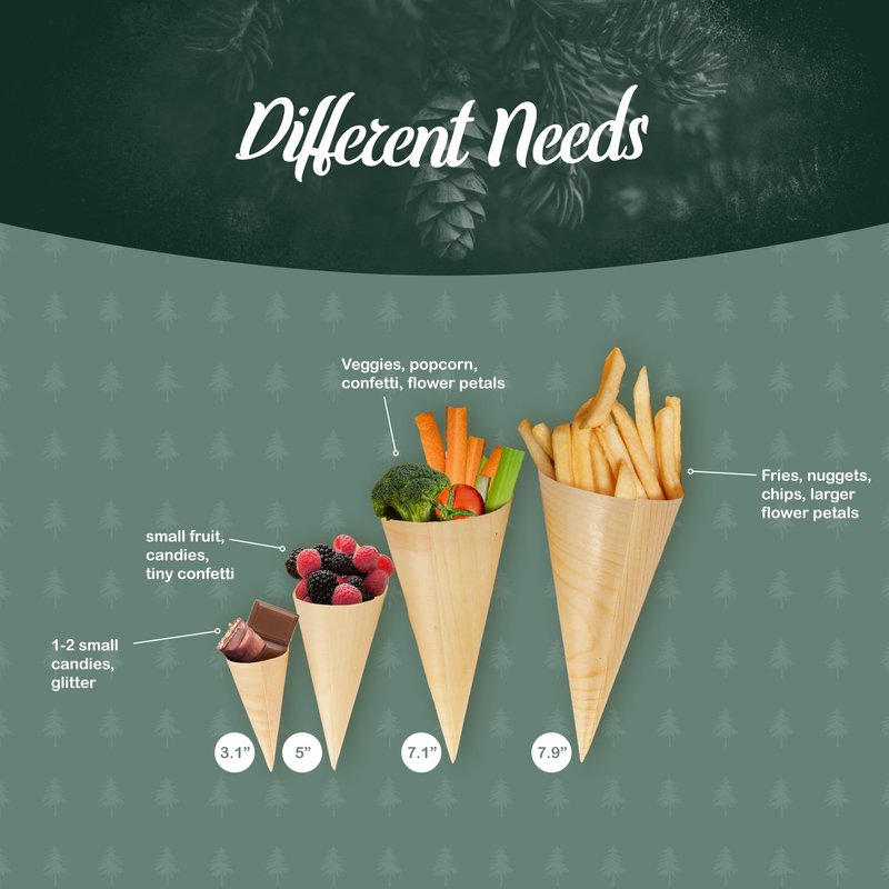 BambooMN - Disposable Food and Appetizer Wood Cones - 7.9" x 3" - 100 Pieces