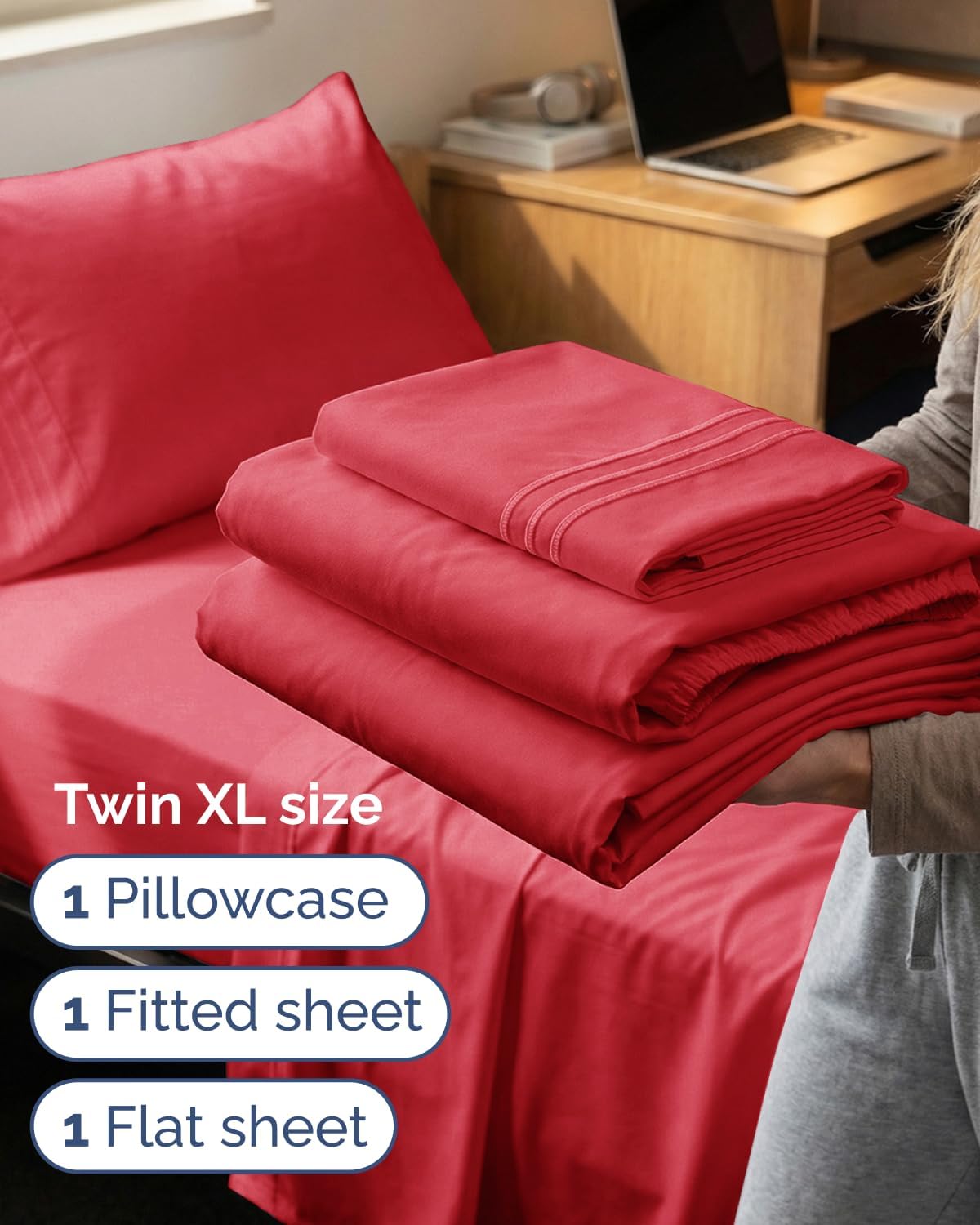 Skiennix Twin XL Sheet Set - Comfy Breathable & Cooling Bed Sheets - Ultra-Soft, Deep Pockets, Red