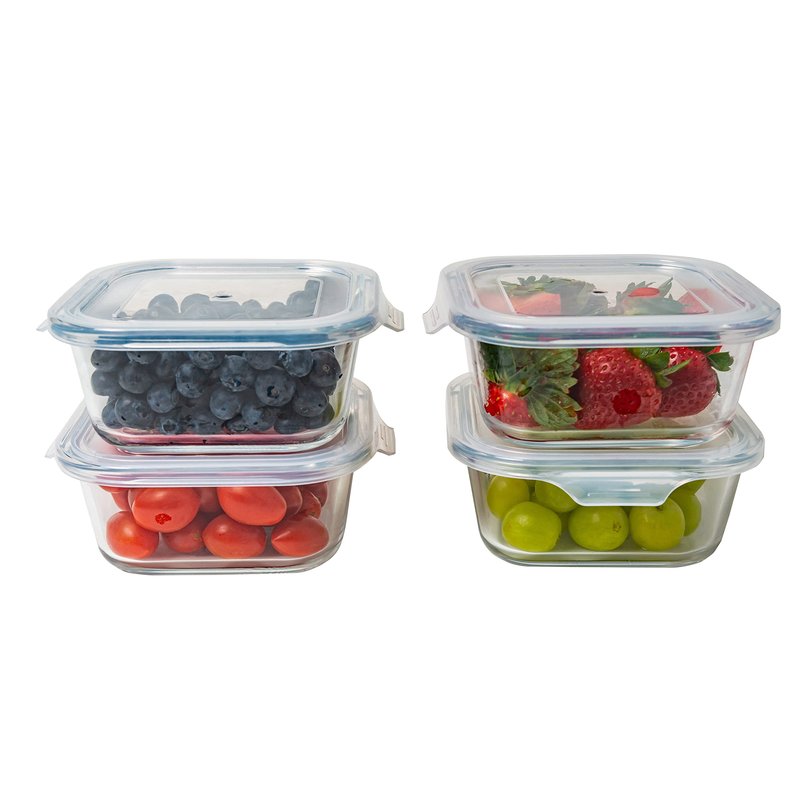 Bonita Home Square Glass Storage Container, Stackable BPA Free Airtight Seal Food Containers with Lids, Meal Prep Kitchen Organization and Storage, 5"x5" x 2.5", 17.6oz, 0.52L, White, 4 Pack