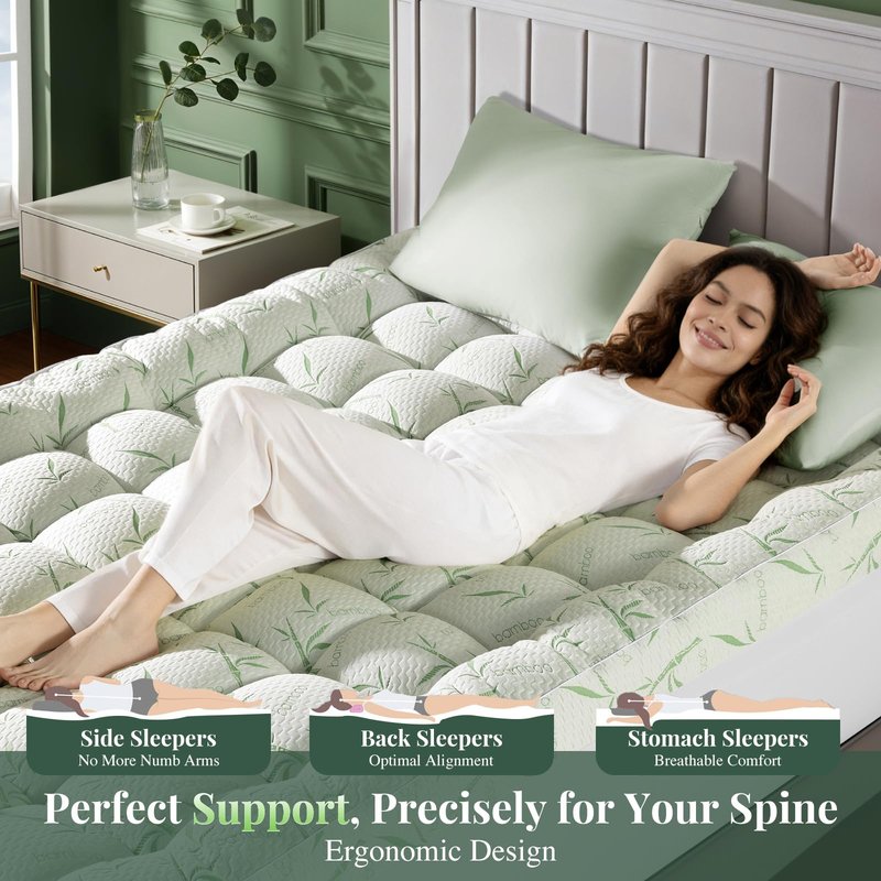 LIANLAM Mattress Topper Viscose Made from Bamboo Pillow Top Mattress Topper,1200 GSM Cooling Mattress Pad,2In Extra Thick Pillow Top for Back Pain with 6"-18" Deep Pocket(39"x81")
