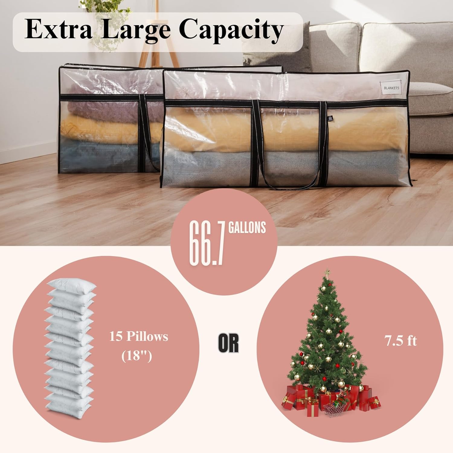 VENO Extra Large Heavy Duty Moving Bags - Ideal Storage Solution for College & Christmas Trees (Clear)