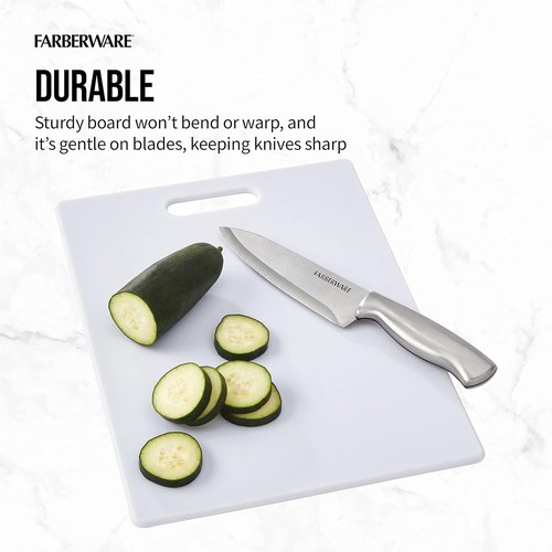 Farberware Large Cutting Board - Dishwasher-Safe Plastic Chopping Board with Easy Grip Handle | 11" x 14", White