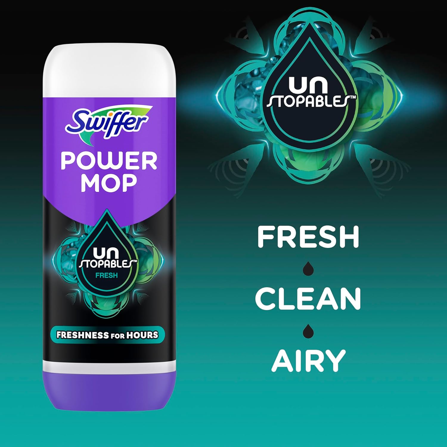 Swiffer PowerMop Floor Cleaning Solution - Unstopables Fresh Scent, 25.3 Fl Oz, 2 Pack Refills